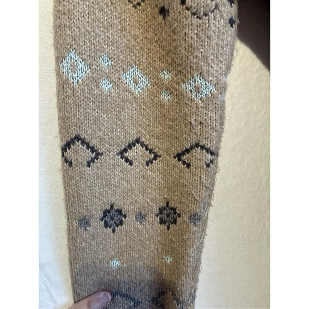 LUCKY BRAND Beige Fair Isle Print Open Front Tie Cardigan Sweater Womens size M - Picture 5 of 13